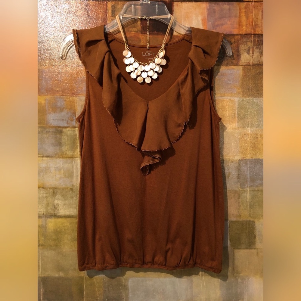 ANN TAYLOR LOFT Sleeveless Top W/ Ruffle Neckline